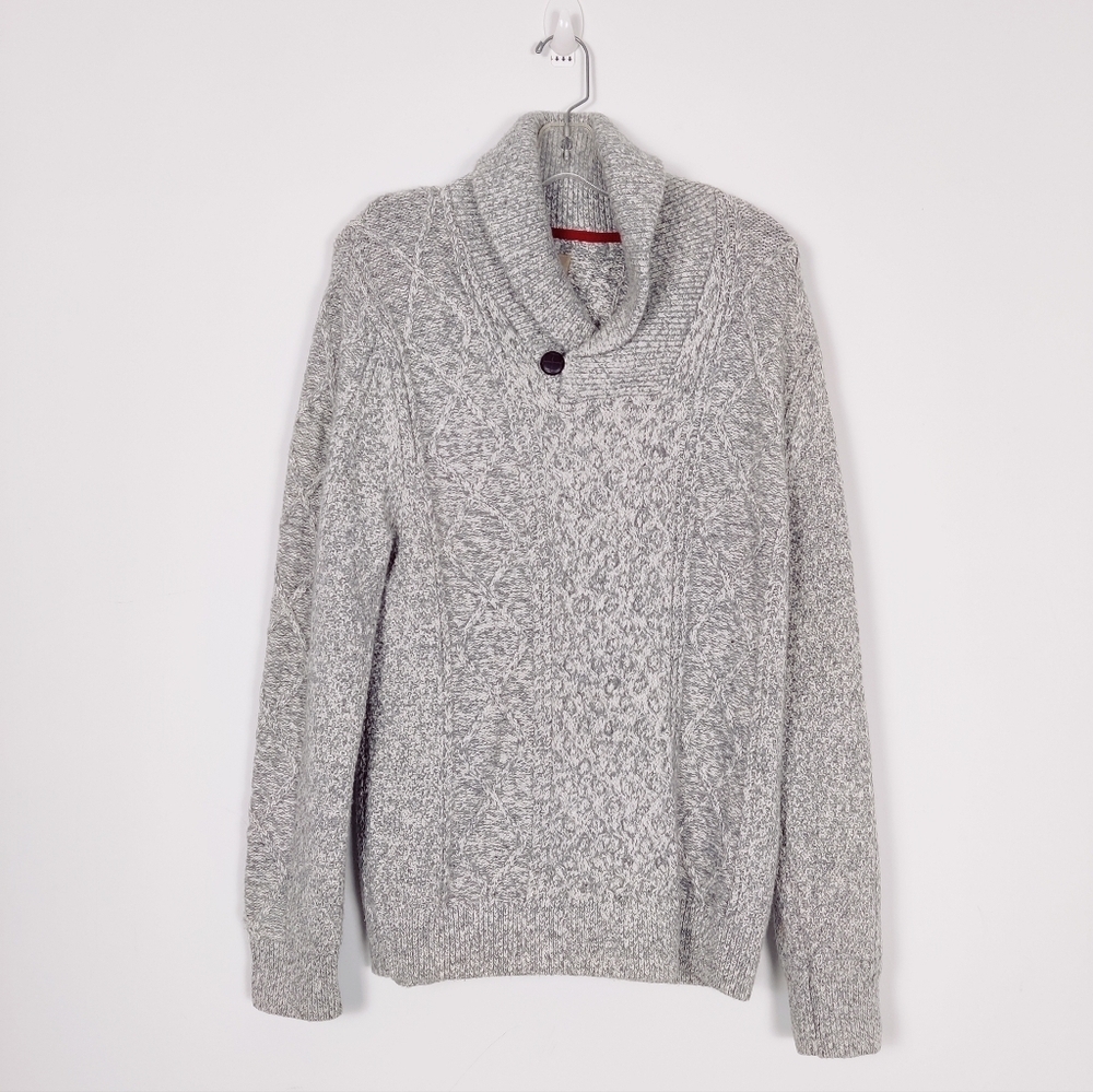 Wind River Men's Pullover Sweater in Silver Size Medium Chunky Cable Knit Cotton
